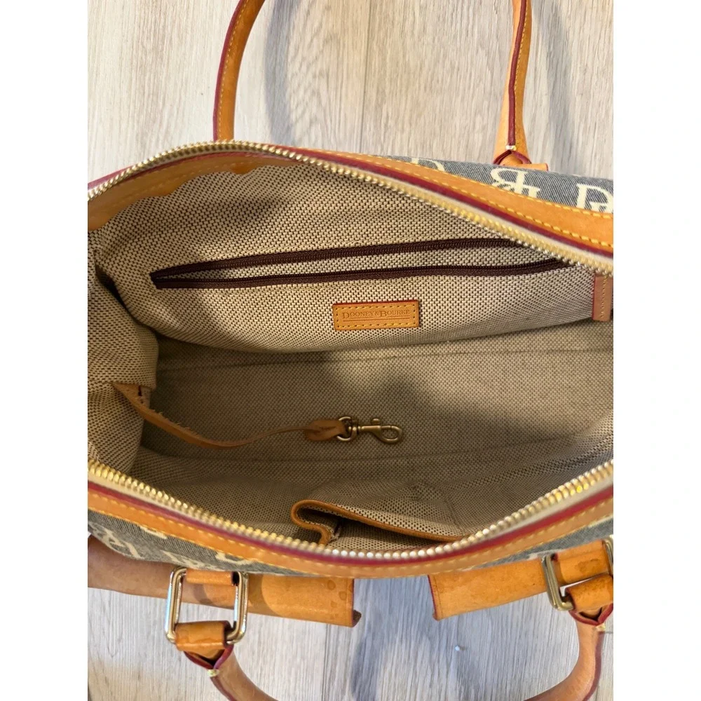 Dooney & Bourke Monogram Leather Satchel Handbag GrayTan Latch Pockets Vintage